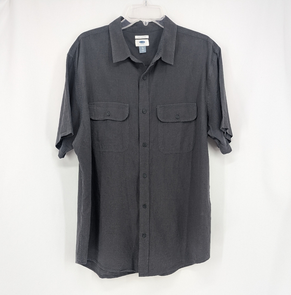 Old Navy Men's Dark Gray Casual Button Down Linen Lightweight Summer Shirt XL